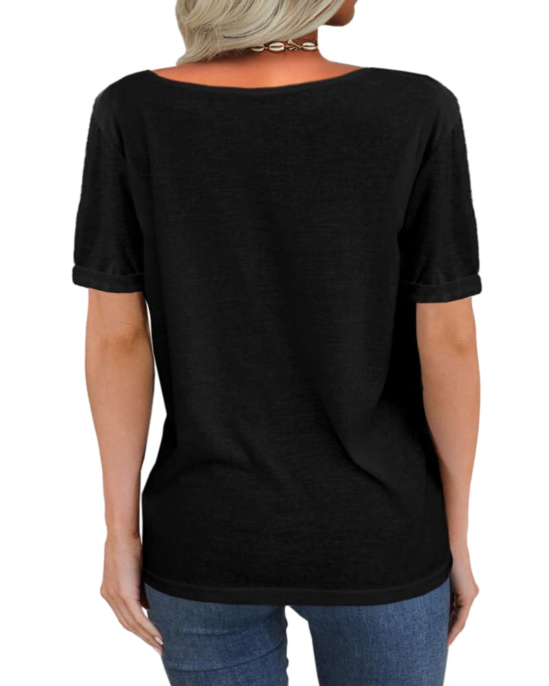 Danedvi Women Halloween T-Shirt Deep V-Neck Short Sleeves Pumpkin Face Print Tunic Tops
