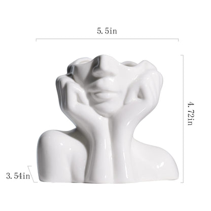 BrownLove Ceramic Face Vase White Flower Vase for Decor Female Form Face Vase Art Vase Modern Decorative Vase Centerpiece for Table Shelf Living Room Office Bedroom Small