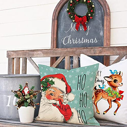 KACOPOL Christmas Decorations Pillow Covers 18×18 Set of 4 Snowflake Santa Snowman Deer Bird Candy Cane Xmas Rustic Winter Holiday Throw Pillows Farmhouse Christmas Decor Cushion Cases (18"x18")