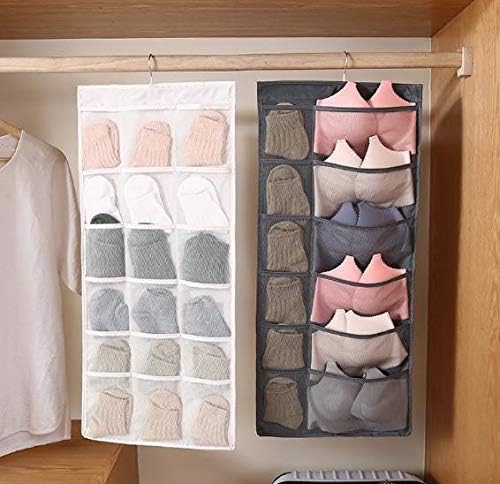 Closet Hanging Organizer with Mesh Pockets & Rotating Metal Hanger, Dual Sided