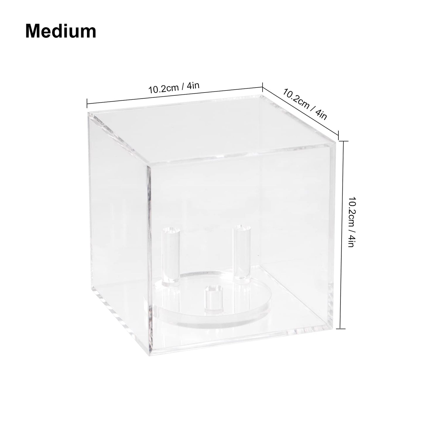 Kcgani 3 Pegs Round Display Easel Stands with Transparent Acrylic Box, Multiple Decoration Storage Case, Small Items Stands for Displaying Collectible Stone Rock Mineral Geodes (Medium-4x4x4in, 1Pcs)
