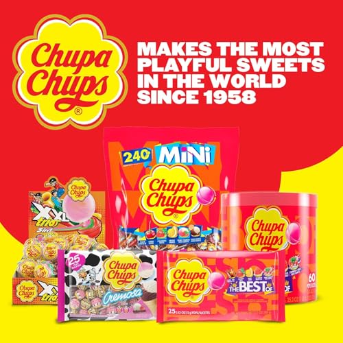 Chupa Chups Mini Lollipop Halloween Trick or Treat Candy Variety Assortment, 5 Flavors, Individually Wrapped Bulk Candy for Adults & Kids, 50.8 oz Bag (240 Suckers)