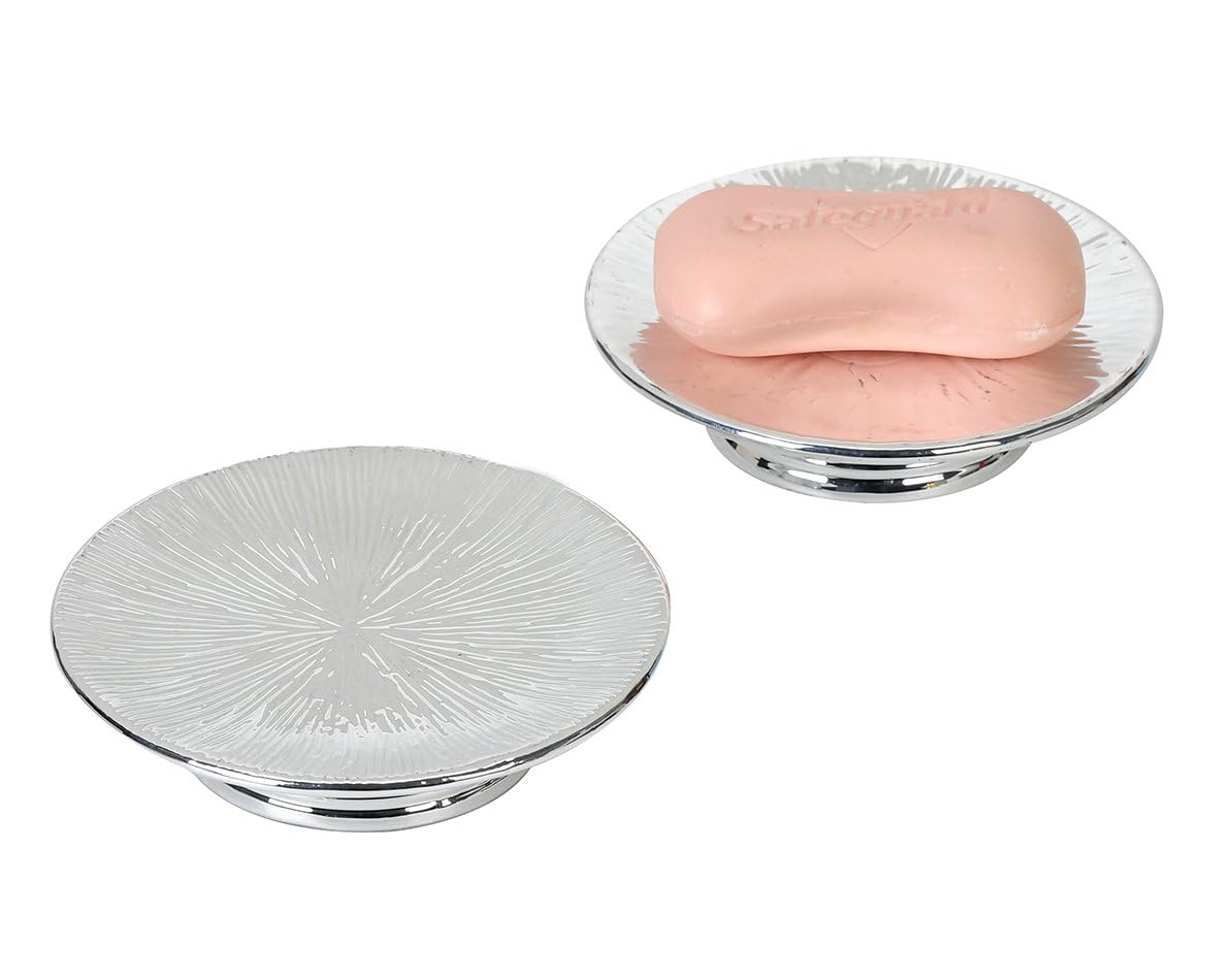 Metallic Silver Ceramic Candle Plate and Jewelry Dish Set of 2, 5" Diameter