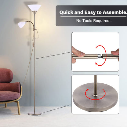 INMOZATA Standard Lamps Living Room, Uplighter Floor Lamp, Modern Mother & Child Tall Floor Lamp for Living Room, Bedroom, Lounge, Office(Bronze)