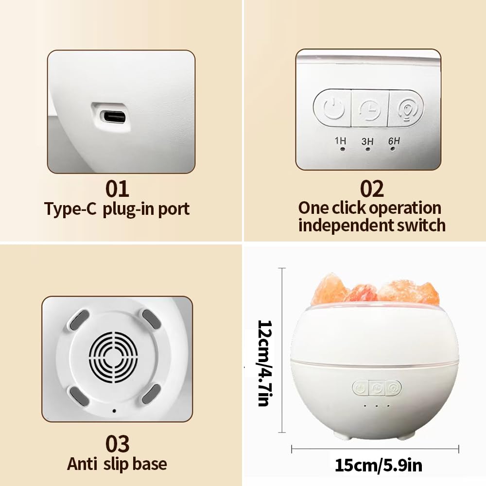 YZYOE Himalayan Salt Stone LED Ambient Light Humidifier, Dual Mode Flame Light and Gradient Color USB Aromatherapy Machine, A Combination of Two In One Bedside Night Light and Humidifier.