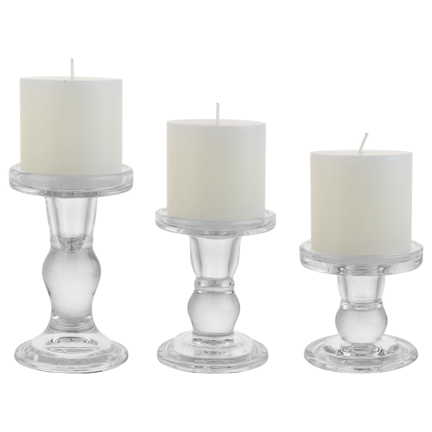 BTGLLAS 6-Piece Set of Glass Candlestick, Crystal Candlestick Holder Holder and Conical Candle, Christmas Candle Holder Decoration, Family Living Room Wedding Candle Holder (Clear 2sets)
