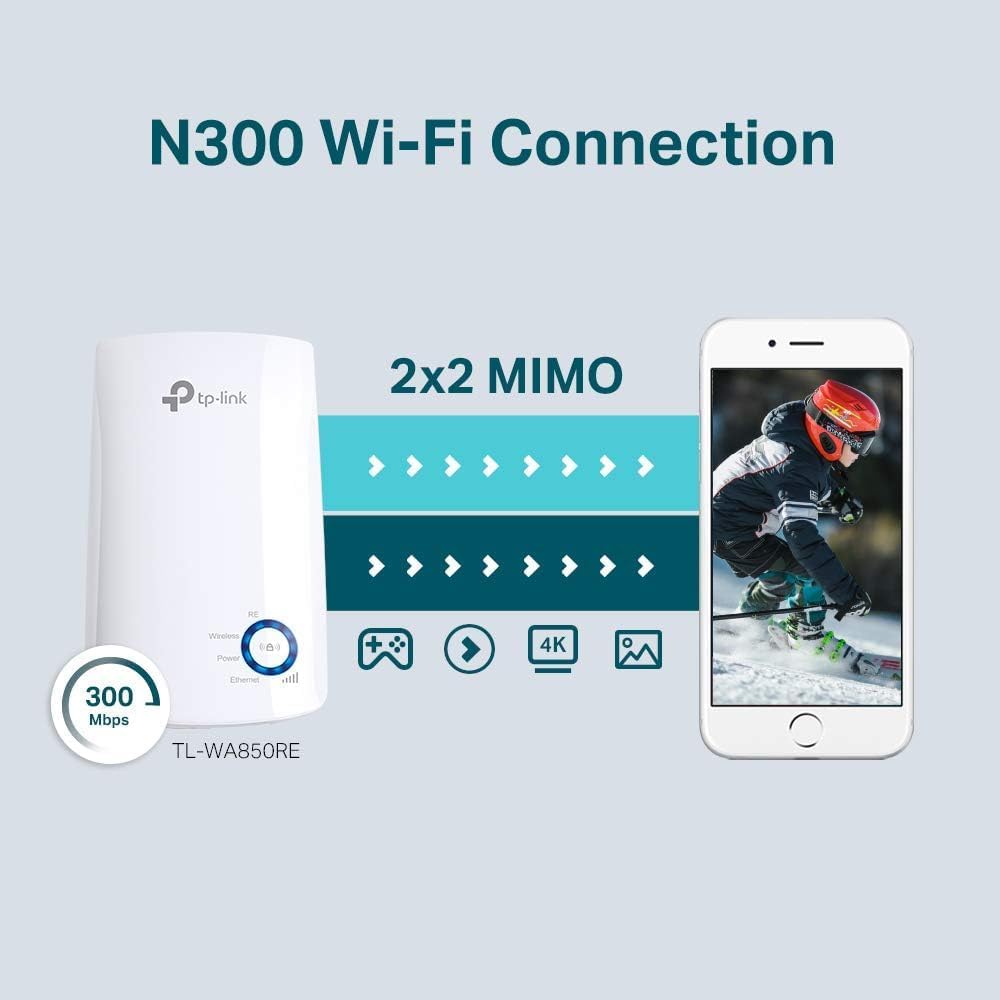 TP-Link TL-WA850RE N300Mbps WiFi Extender Booster, Ethernet Port, Internet Booster, Access Point,WiFi Repeater, WiFi Extender,App Control, WiFi Booster Range Extender, Plug & Play,UK Plug