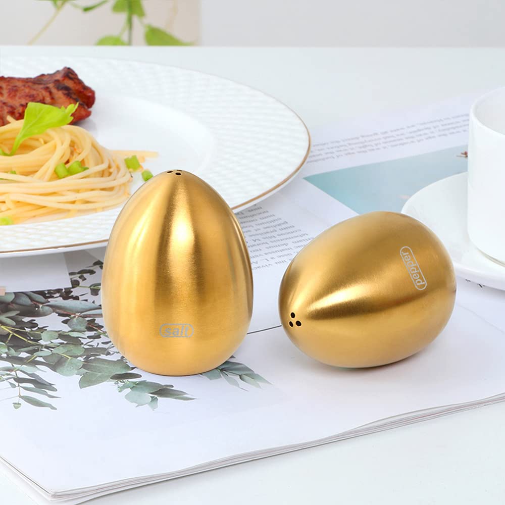 TUPMFG Salt Pepper Shaker Set: Stainless Steel Salt & Pepper Dispenser 2 Pieces for Kitchen (Gold)