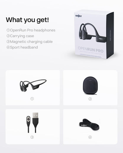 SHOKZ OpenRun Pro, [England Athletics Recommended] Bone Conduction Headphones, Open-Ear Sports Earphones with Mic, IP55 Waterproof Bluetooth Wireless Headset for Running Workout Driving(Swift Black)