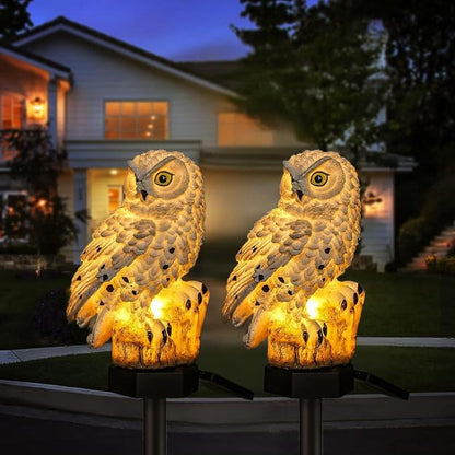 Hoofun Owl Solar Garden Lights 2pcs Waterproof Outdoor Decor LED Lawn Lamp Solar Powered Ornaments for Yard, Patio, Garden Landscape Lighting (White)