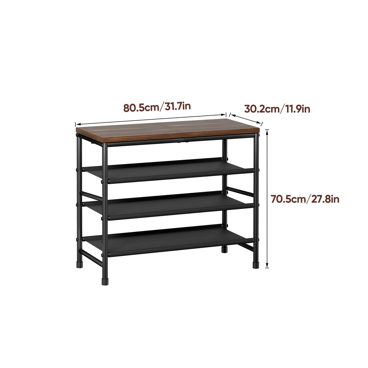 Mavivegue 4-Tier Metal Shoe Rack, Shoe Storage Organizer with Non-Woven Fabrics Shelves and Wooden Top Board, Entryway Shoe Stand for Closet Bedroom Living Room Garage, Black & Rustic Brown
