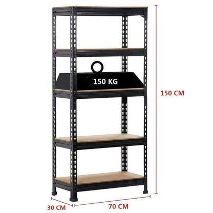 Yaheetech Shelving Unit Metal Shed Storage Shelves Boltless Heavy Duty 5 Tier Garage Shelving Units for Shed/Workshop/Office, 150x70x30cm, Black