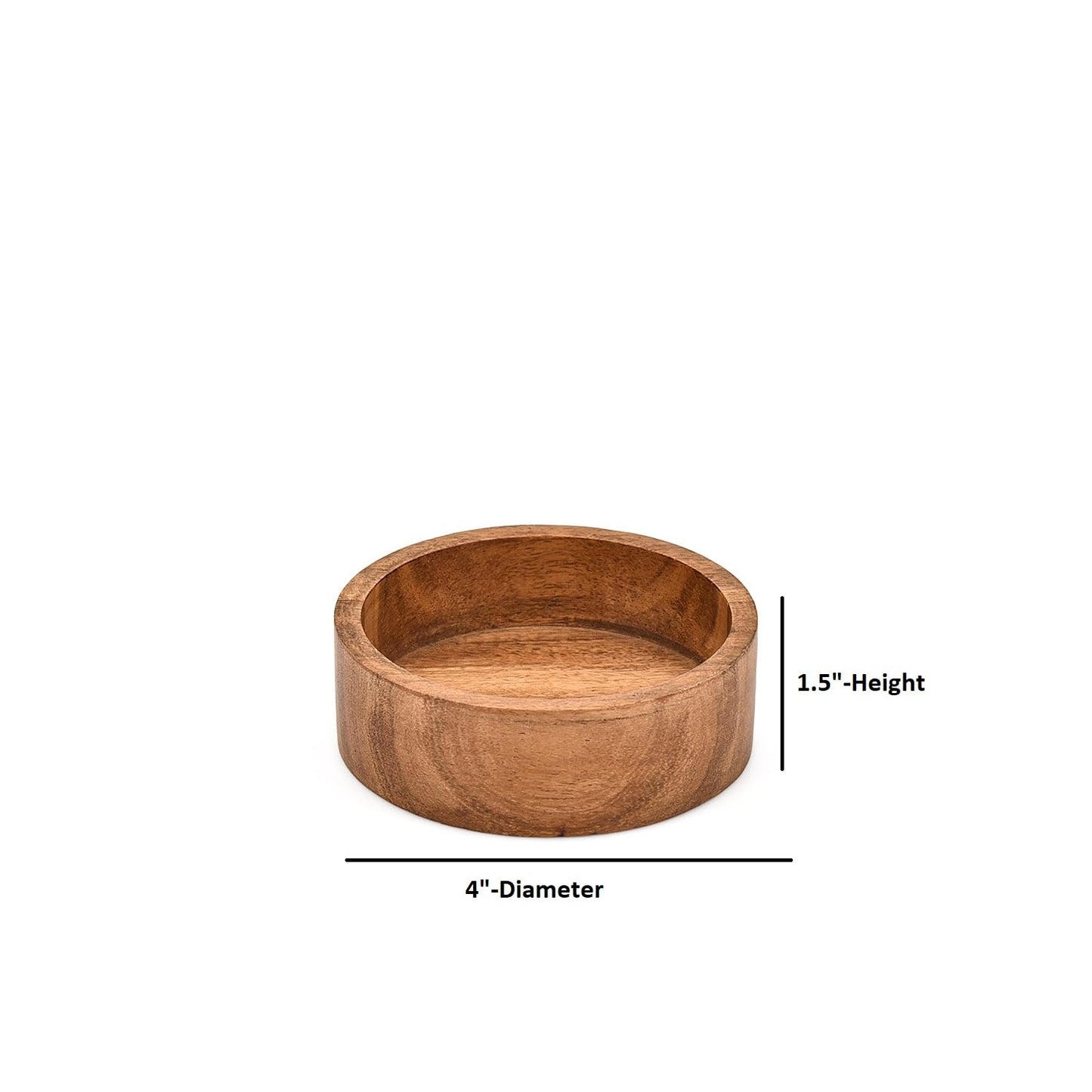 BHAVATU Bowl Set Acacia Wooden Condiment Bowls for Dips, Olives, Spices & Entertaining (Set of 4) (4" X 4" X 1.5")