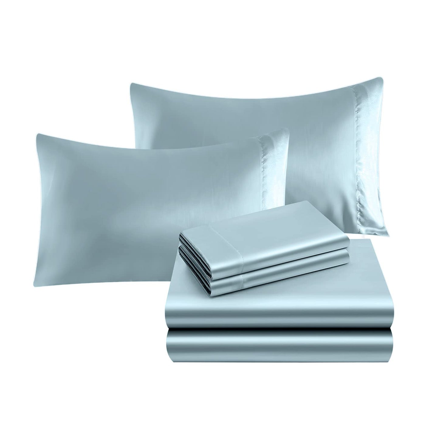 Elegant Comfort Luxurious 4-Piece Silky Satin Sheet Set, Skin and Hair Friendly, Wrinkle, Fade, Stain Resistant with Deep Pockets Fitted Sheet, Cooling Soft Satin Sheet Set, Twin XL, Baby Blue