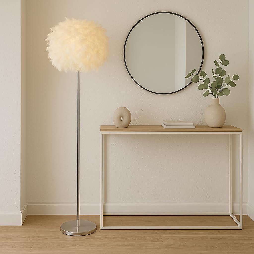 LIGHTACCENTS 69" Luxury Feather Floor Lamp with Chrome Base - Fluffy Cloud Standing Light for Living Room, Bedroom, Nursery, Vanity (White)