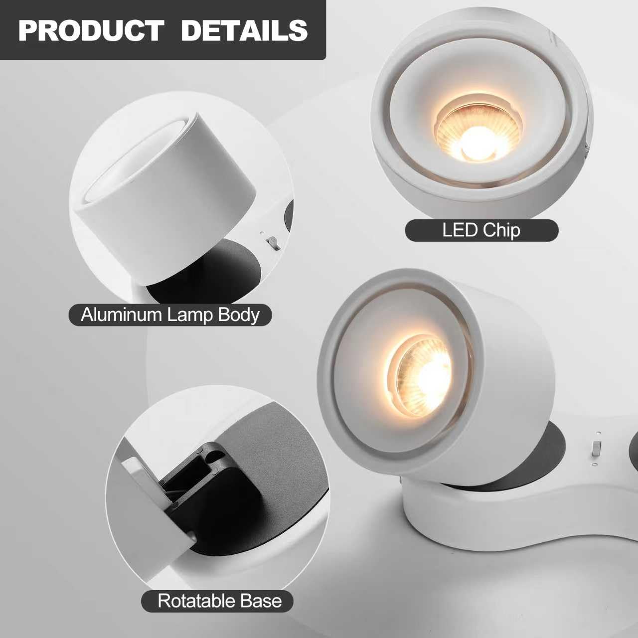 HITOO Ceiling Spot Lights Indoor, Ceiling Accent Lights 3000-6000K Selectable, 20W Dual Head LED Spot Lights, CRI 98, 220° Directional, White Ceiling Spotlight for Kitchen, Plant, Living Room