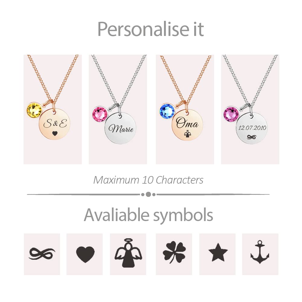 TMT Personalised birthstone necklace with gift box engraved for Daughter Mum Best Friend Girlfriend Birthday 18th 21th 30th 16th 13th Initial Name Letter pendant
