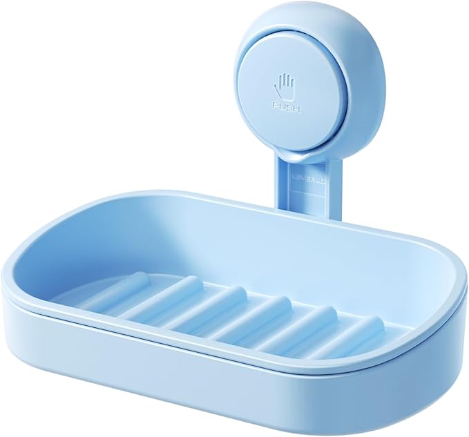 LEVERLOC Soap Dish Holder for Shower Suction Cup Wall Mounted Self Draining