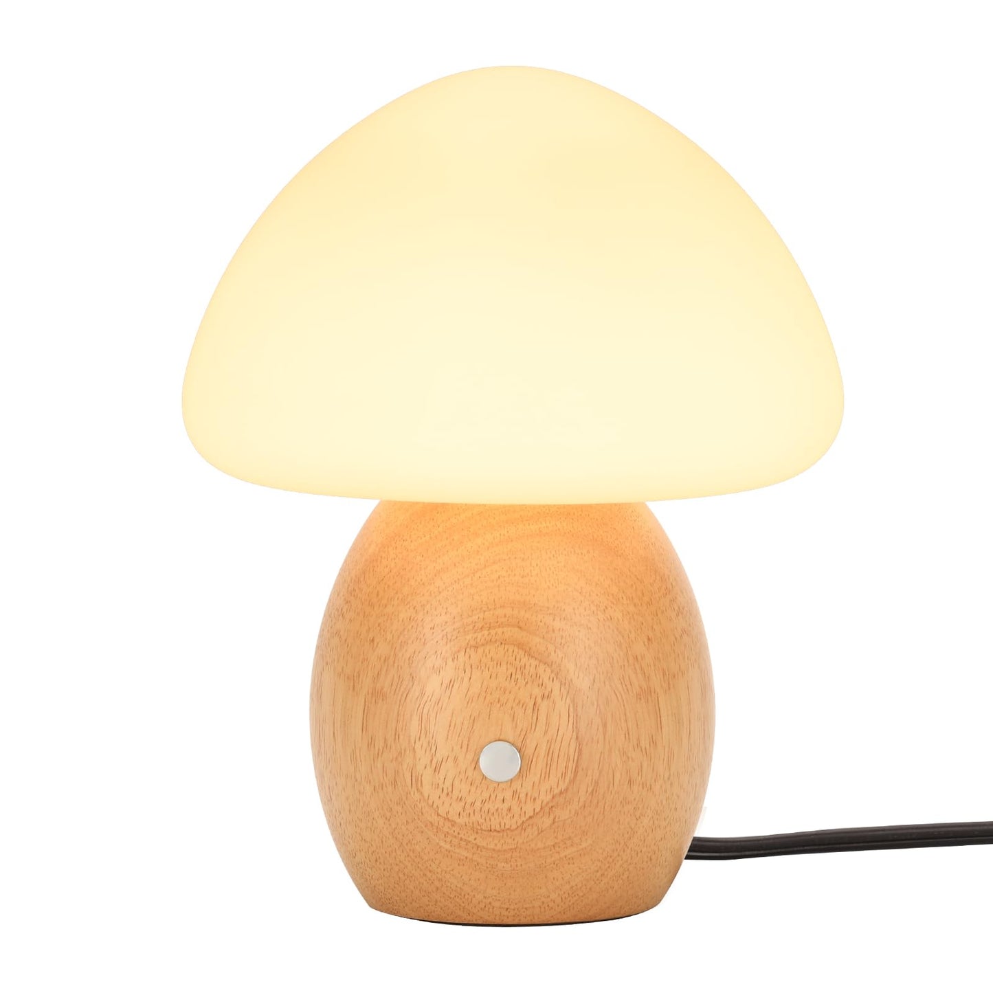 BNYFDC Mushroom Lamp with Touch Control Switch, Small Wooden Table Lamp with Glass Shade, 3 Way Dimmable Nightstand Lamp for Bedroom, G9 LED Bulb Included (Nature Wood&Opal White Glass Shade)