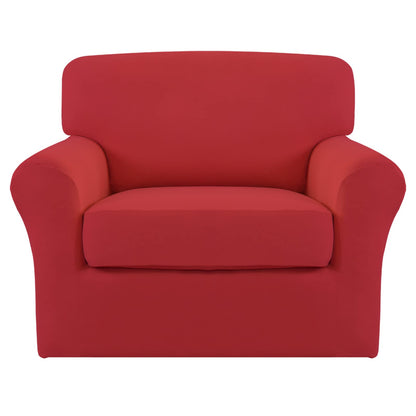 Easy-Going 2 Pieces Microfiber Stretch Chair Slipcover – Spandex Soft Fitted Sofa Couch Cover Washable Furniture Protector with Elastic Bottom Kids Pet Christmas Red
