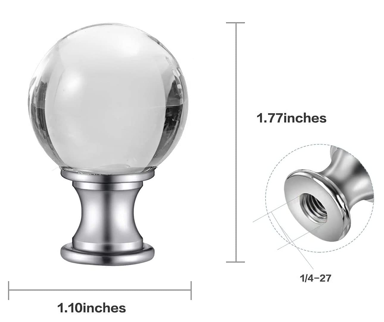 Akahttbn 2 Pack Lamp Finials Glass Crystal Ball, Lamp Finials Decorative for Table Lamps, Floor Lamps, Lamp knob Replacement