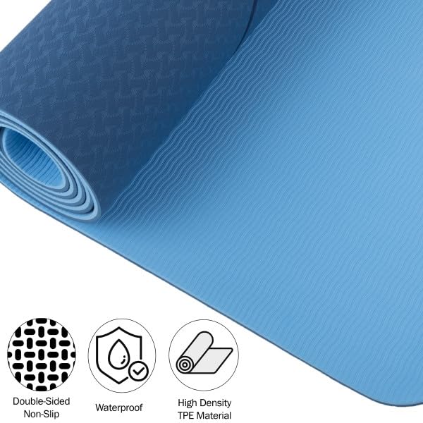Non-Slip Yoga Mat with Alignment Marks – Lightweight Exercise Mat with Carry Strap for Home Workout or Travel by Wakeman Outdoors