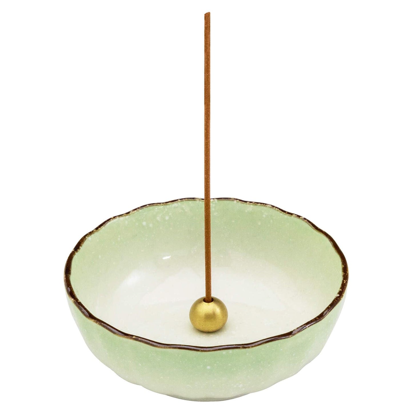 Asayu Japanese Lotus Incense Holder for Sticks 4.1 inch (105mm), Traditional Made in Japan Ceramic Ash Catcher and Brass Incense Burner Set - Light Green
