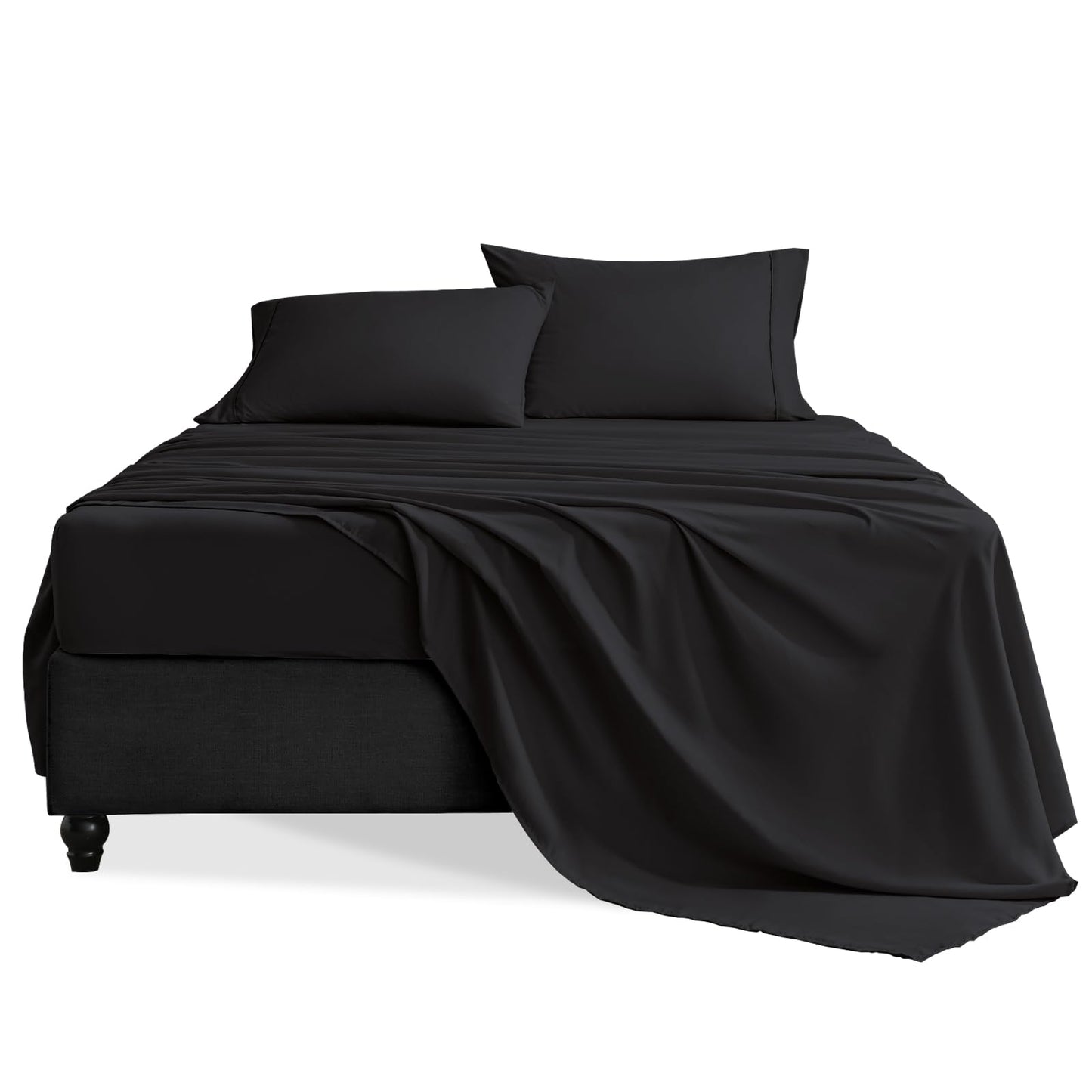 Swiftify Twin Sheets Set, 3 Pieces Hotel Luxury Soft Microfiber Bed Sheets Set, Up to 16" Deep Pockets, Oeko-Tex Sheets with Elastic, Breathable, Wrinkle Free(Black,Twin)