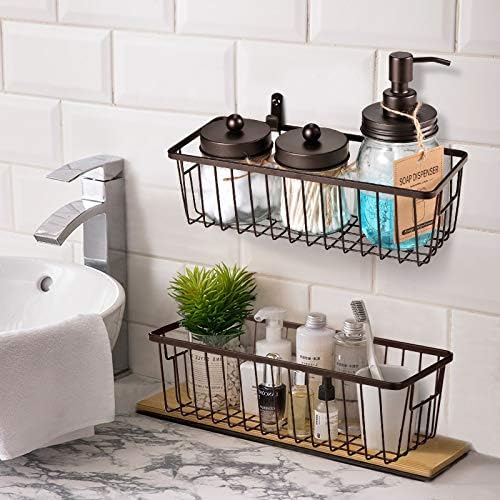 SheeChung Farmhouse Decor Metal Wire Bathroom Storage Organizer Basket Bins