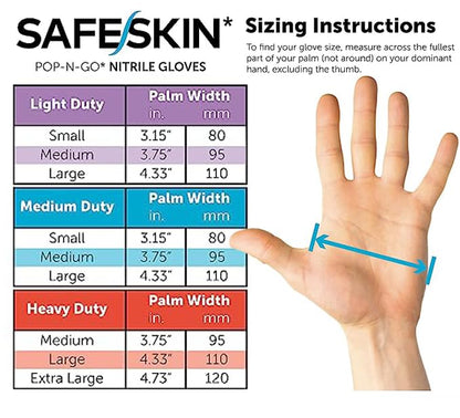 SAFESKIN* Nitrile Disposable Gloves in POP-N-GO* Pack, Medium Duty, Medium Size, Powder-Free - For Food Handling, First Aid, Cleaning, Gardening, Crafting - Exam Gloves, 50-Count