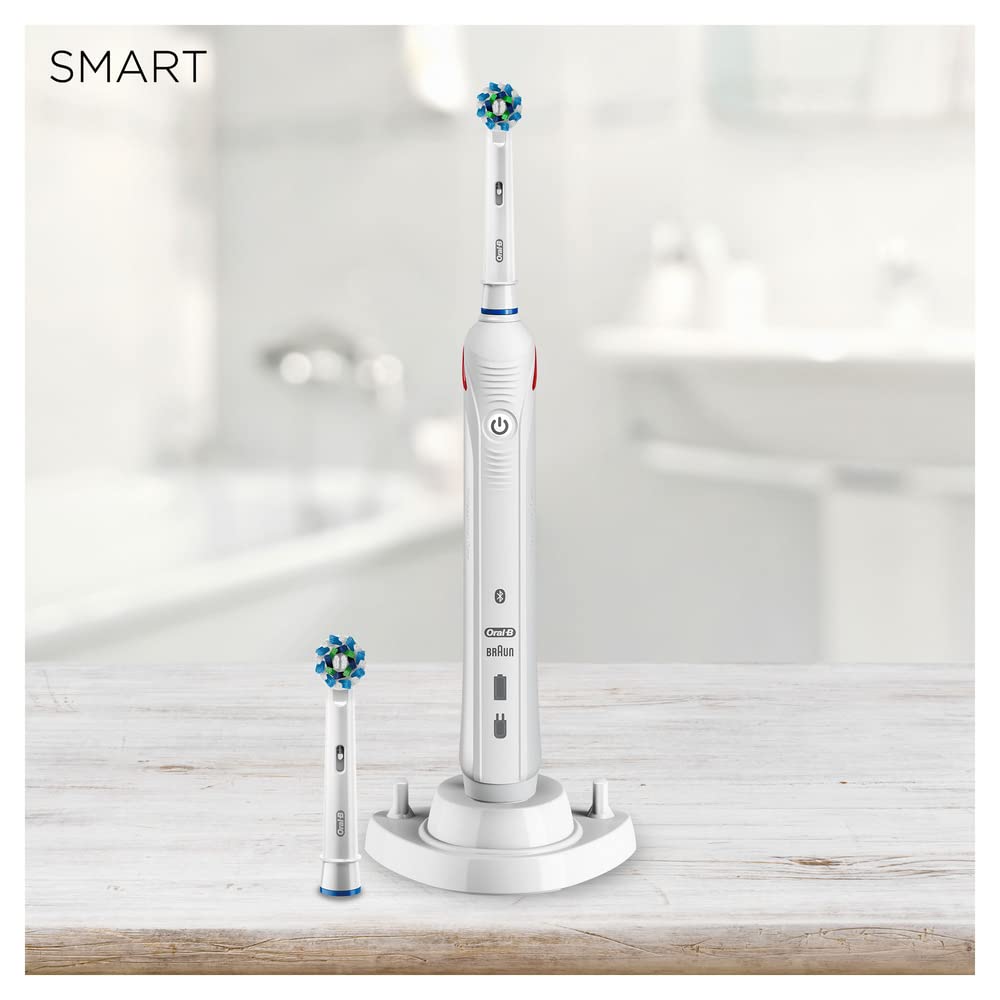 Oral-B Smart 4 Electric Toothbrushes For Adults, Mothers Day Gifts For Her / Him, App Connected Handle, 2 Cross Action Toothbrush Heads, 3 Modes with Teeth Whitening, 2 Pin UK Plug, 4000N, White