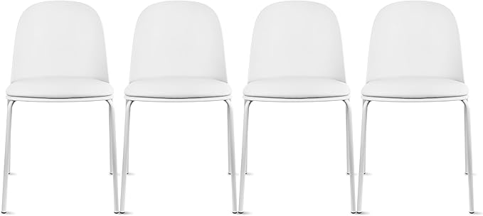2xhome Modern Stackable Armless Dining Chair | Plastic Shell Seat with Metal Legs | Indoor or Outdoor Use | Home Kitchen Patio (4, White, Padded Seat)