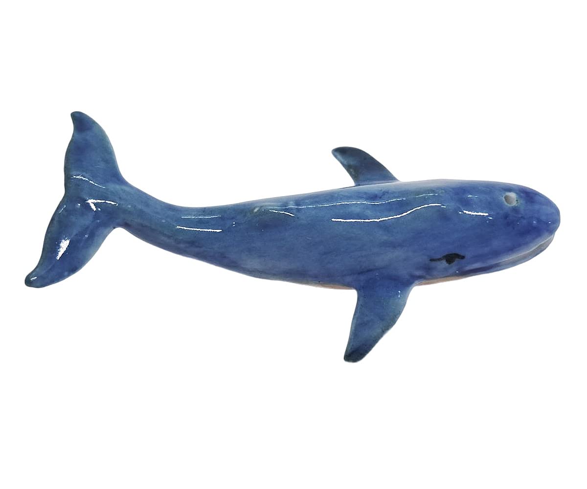 WitnyStore Tiny 2¼" Blue Whale Tail Up Figurine - Miniature Hand Made Ceramic Dolphins Porpoises Whales Marine Mammal Aquatic Sea Animals Fish Porcelain Decorative Collectible Figurines Décor Gifts