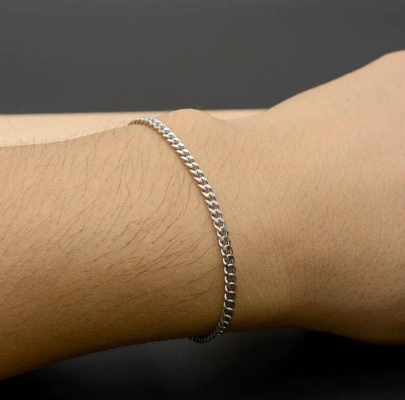 Men's Bracelet Stainless Steel Silver Men's Cuban Link Chain for Men Womens Bracelets Chain Hip Hop Rapper Jewelry 3.5mm Width 7.5 Inch