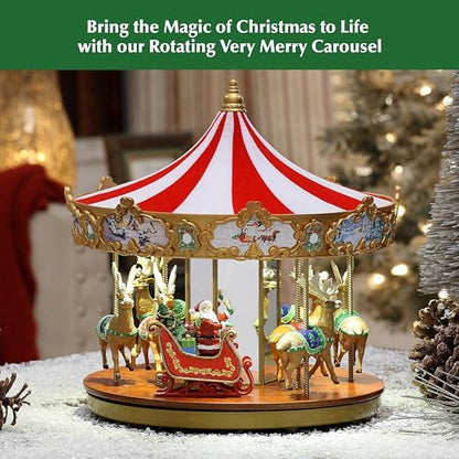 Mr. Christmas Very Merry Carousel Musical Animated Christmas Decoration, LED Lights, Plays 25 Holiday Songs, 12 Inch, Red