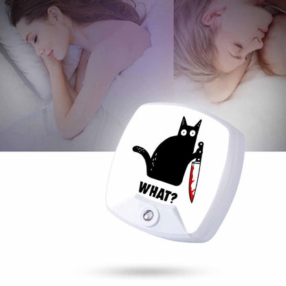 Chrobak LED Night Light,Black Cat and Knife What LED Night Light Plug into Wall with Dusk to Dawn Light Sensor White Energy Efficient Nightlight for Bedroom Bathroom Hallway Living Room Kitchen