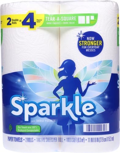 Sparkle Tear-A-Square Paper Towels, 2 Double Rolls = 4 Regular Rolls,
