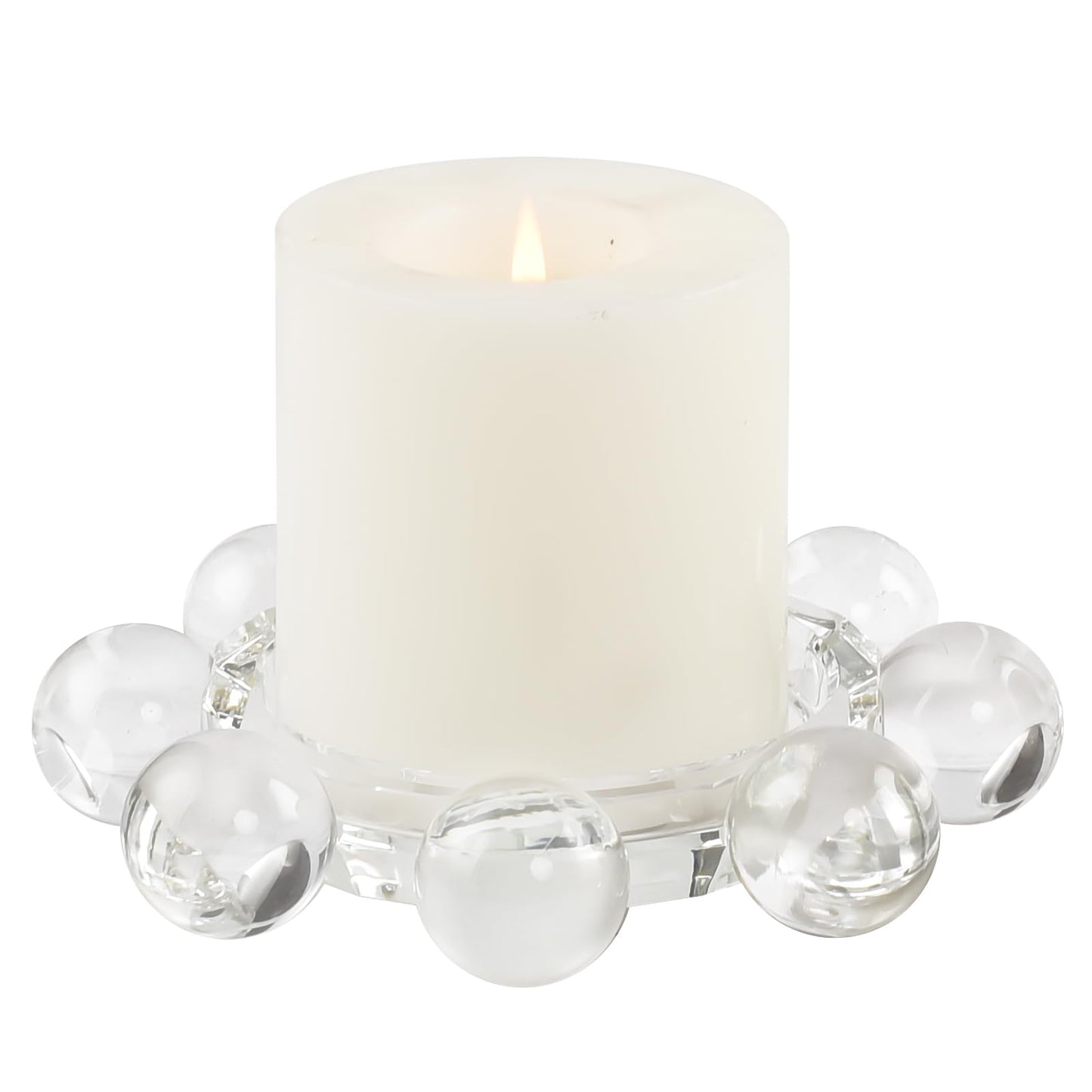 Marvala Crystal Bubble Candle Holder, Round Pillar Candlestick Plate Stand for Table Centerpieces, Candle Dish for Home Decor, Modern Decorative, Party, Wedding (Clear)
