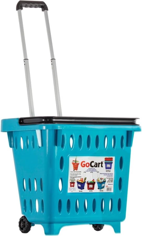 dbest products GoCart, Teal Grocery Cart Shopping Laundry Basket on Wheels
