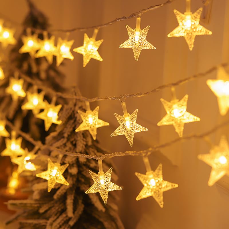 Yoitomehy Star String Lights Battery Operated, 17 ft 50 LEDs, Christmas Fairy Lights, String Lights Battery Powered for Kids Bedroom Wedding Mantel Patio Dorm Decor, Warm White