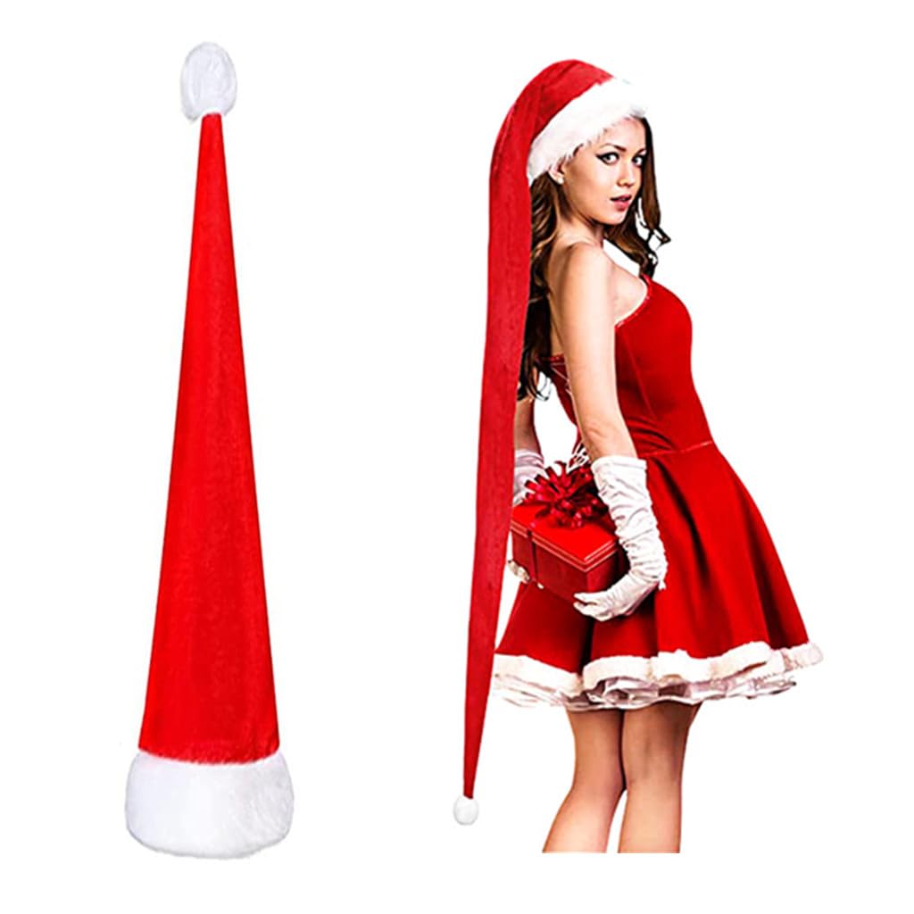 ALIMITOPIA 5 Feet Long Christmas Santa Hat,Overlength Plush Christmas Santa Claus Xmas Long-tail Cap Hat(One Size Fits All,Red)