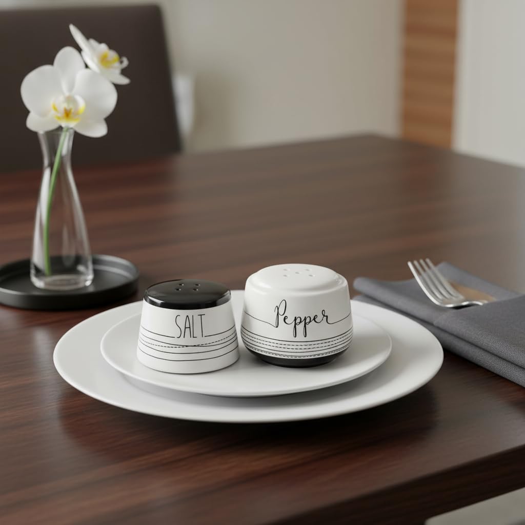Young's Inc. Ceramic Salt and Pepper Shaker Set - Cute Kitchen Table Accessories and Decor - Stacking