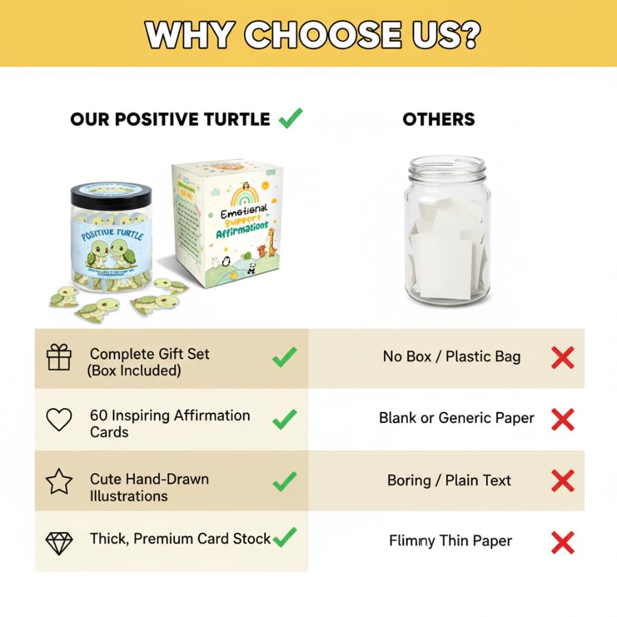 60 Positive Turtle Cards Jar, Emotional Support Affirmation Cards, Sea Turtle Gifts, Turtle Lover Gifts For Women, Teens, Friends, Coworkers, Christmas Turtle Decoration For Home Office