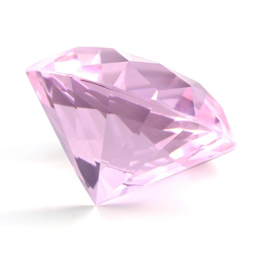 F-ber 60mm/2.4" Pink Crystal Faceted Diamond Paperweight w/ Silver Base Stand Jewels Wedding Decorations Centerpieces Cut Glass Display Ornament Gift Home Decor