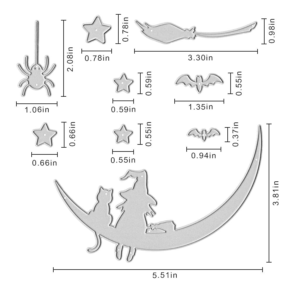 Metal Halloween Die Cuts Moon Cat Spider Star Witch Cutting Dies Embossing Stencil Template for Card Making Scrapbooking Paper Craft Album Stamps DIY Halloween Décor