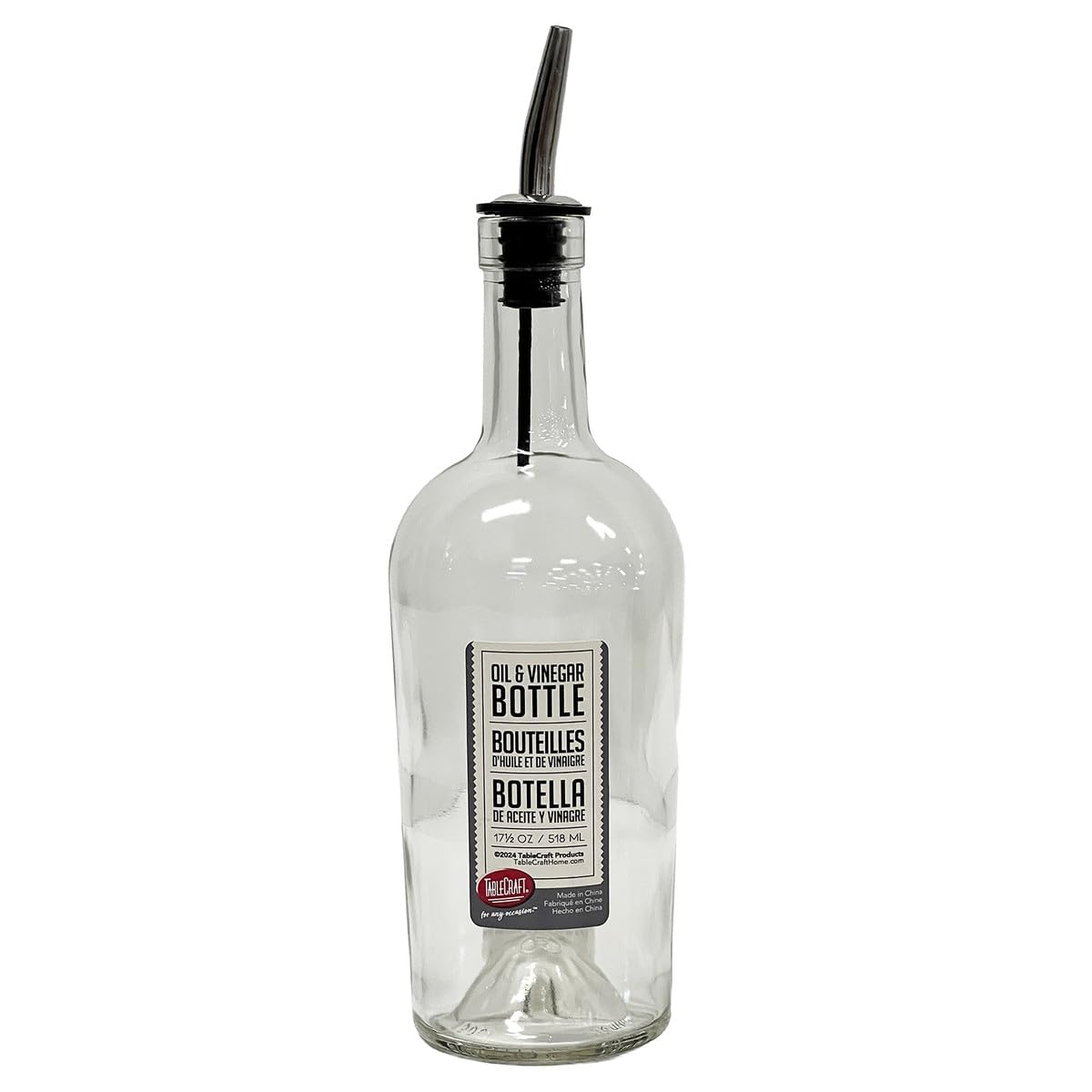 Tablecraft Home Glass Syrup Bottle with Vented Stainless Steel Pourer - 518ml