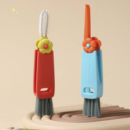 Lurrose Multi-Function Groove Brush Lid Cleaner Set with Hanging Handle, Small Flower Design, Bottle and Cup Crevice Cleaning Brush for Daily Household Use, 3pcs Kit
