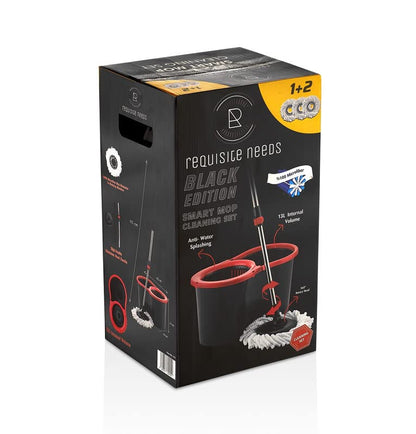 Requisite Needs Smart Spin Mop and Bucket Set – Black edition – Anti-splashing Strong And Sturdy Material – Easy Floor Moping System – 1x Bucket + 3 Replacement Mop Heads – 13 Liter (Mop + Bucket)