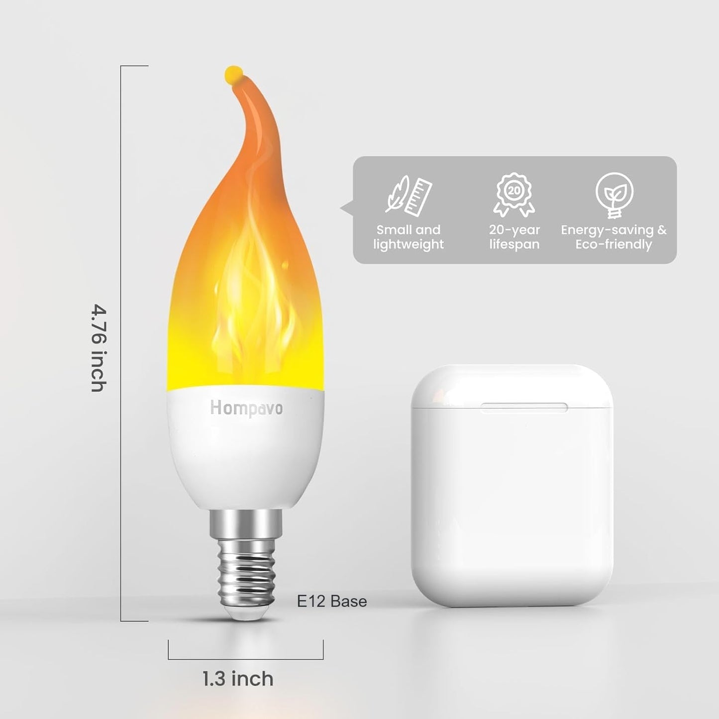 Hompavo 【Upgraded】 LED Flame Light Bulbs, 3 Modes Flickering Light Bulbs, E12 Chandelier Base Candle Fire Light Bulb for Halloween Christmas Party Porch Indoor & Outdoor Home Decoration - 6 Pack