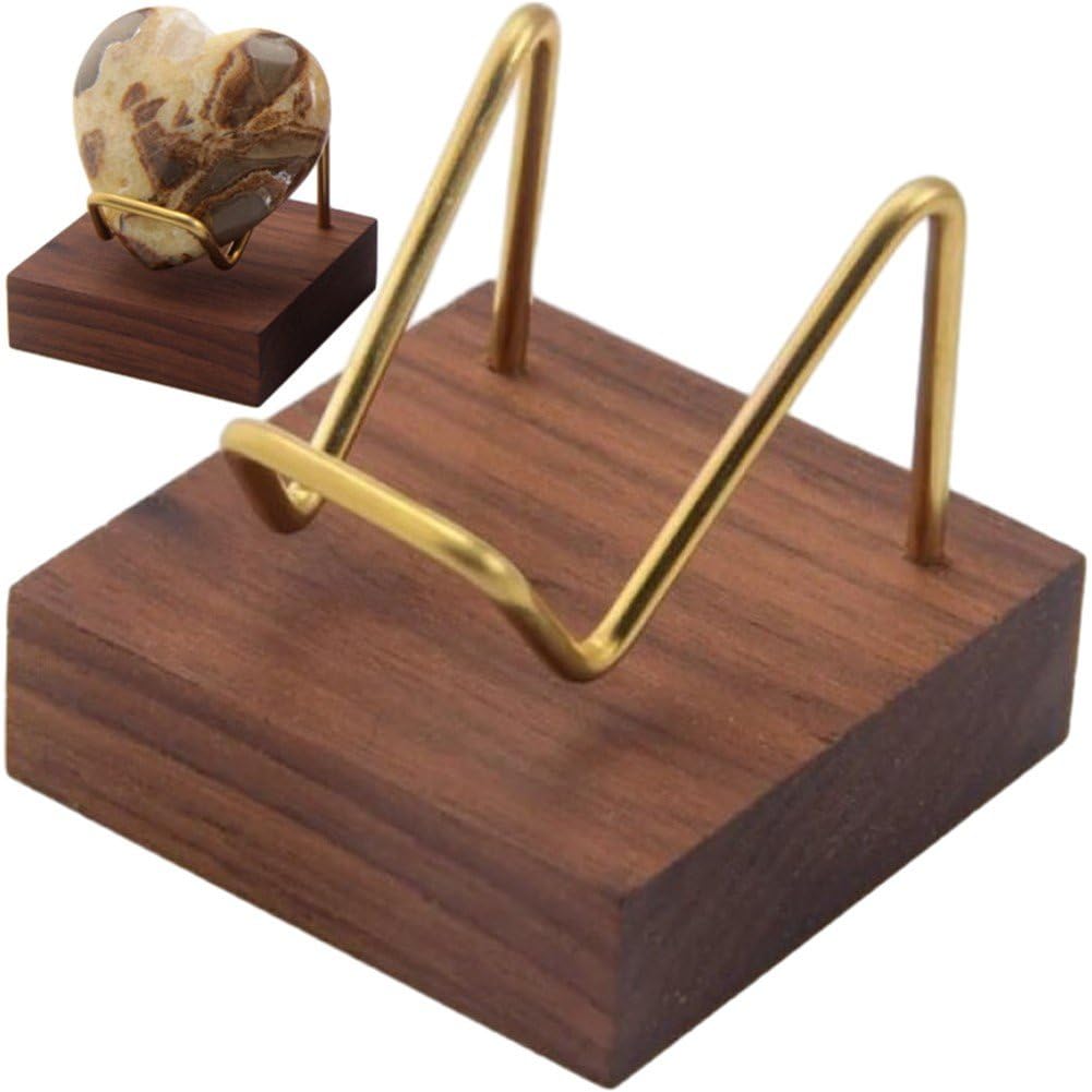 Fopytu Crystal Display Stand Metal Arms Small Display Stand with Wooden Base Geodes Agate Mineral Easel Holder for Collectibles